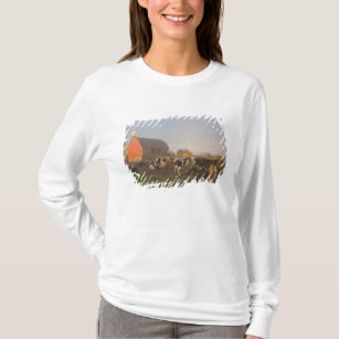 Holstein dairy cows outside a barn at sunrise T-Shirt
