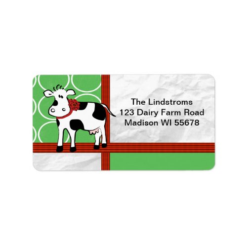 Holstein Holiday Cute Christmas Cow Cartoon Custom Label