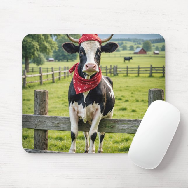 Holstein On a Farm Fence Mouse Pad (With Mouse)