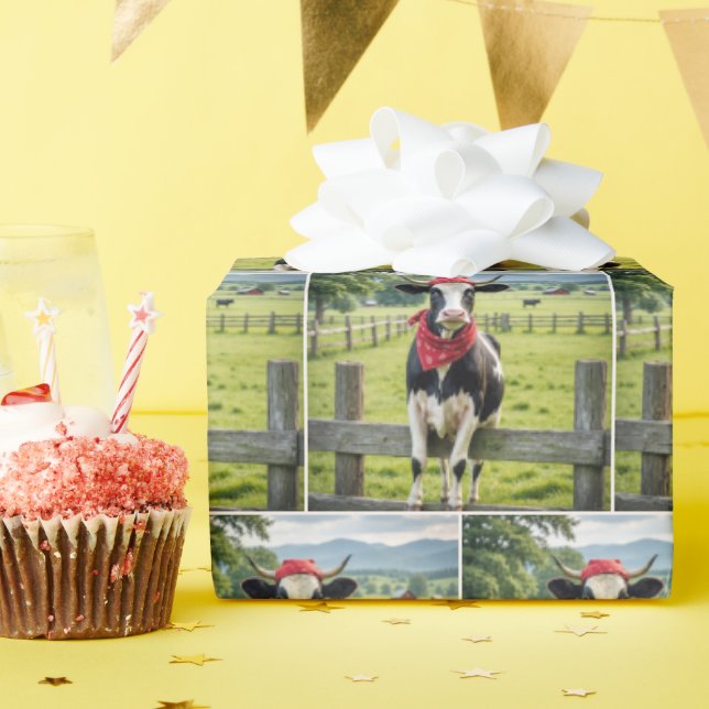 Holstein On a Farm Fence Wrapping Paper (Birthday Party)