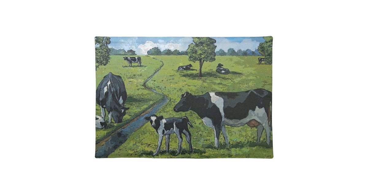 Holsteing Dairy Cows, Calves in Pasture: Art Placemat | Zazzle