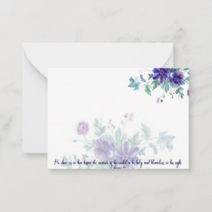 Holy and blameless, purple watercolor floral note card