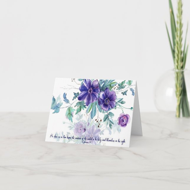 Holy and blameless, purple watercolor florar note  card (Front)