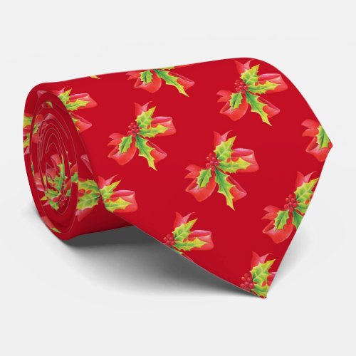 Holy and ribbon art christmas patterned tie