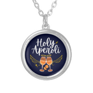 Holy Aperoli Witty Trendy Aperol Spritz Statement Silver Plated Necklace
