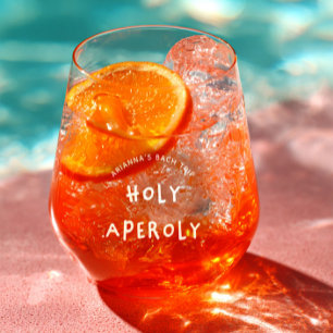 Holy Aperoly Fun Cute Bachelorette Birthday Party Stemless Wine Glass