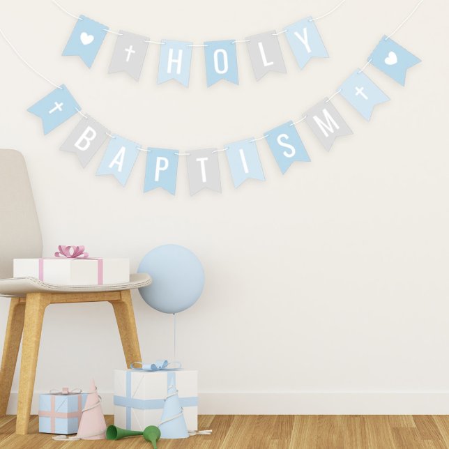 Holy Baptism Blue and Gray Baby Boy Celebration Bunting Flags (Creator Uploaded)