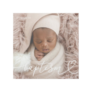 Holy Baptism Elegant Modern Chic Heart Baby Photo Gallery Wrap
