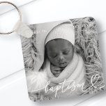 Holy Baptism Elegant Modern Chic Heart Baby Photo Keychain<br><div class="desc">This simple and modern design is composed of serif typography and add a custom photo,  add baby's name and month and year of baptism</div>