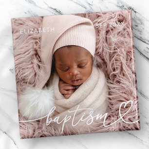 Holy Baptism Elegant Modern Chic Heart Baby Photo Magnet