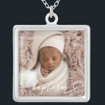 Holy Baptism Elegant Modern Chic Heart Baby Photo Silver Plated Necklace<br><div class="desc">This simple and modern design is composed of serif typography and add a custom photo,  add baby's name and month and year of baptism</div>