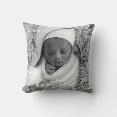 Holy Baptism Elegant Modern Chic Heart Baby Photo Throw Pillow