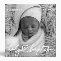 Holy Baptism Modern Elegant Chic Heart Baby Photo 3 Ring Binder