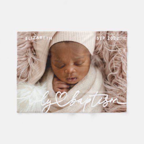 Holy Baptism Modern Elegant Chic Heart Baby Photo Fleece Blanket