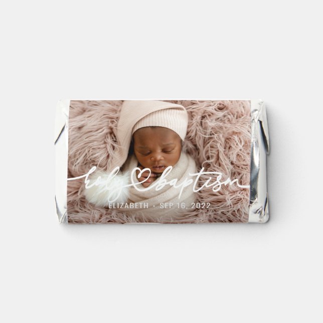 Holy Baptism Modern Elegant Chic Heart Baby Photo Hershey's Miniatures (Front)