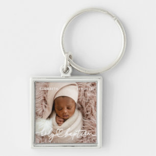 Holy Baptism Modern Elegant Chic Heart Baby Photo Keychain