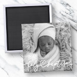Holy Baptism Modern Elegant Chic Heart Baby Photo Magnet<br><div class="desc">This simple and modern design is composed of serif typography and add a custom photo,  add baby's name and month and year of baptism</div>