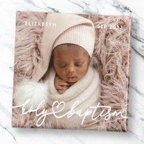 Holy Baptism Modern Elegant Chic Heart Baby Photo Magnet