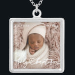 Holy Baptism Modern Elegant Chic Heart Baby Photo Silver Plated Necklace<br><div class="desc">This simple and modern design is composed of serif typography and add a custom photo,  add baby's name and month and year of baptism</div>