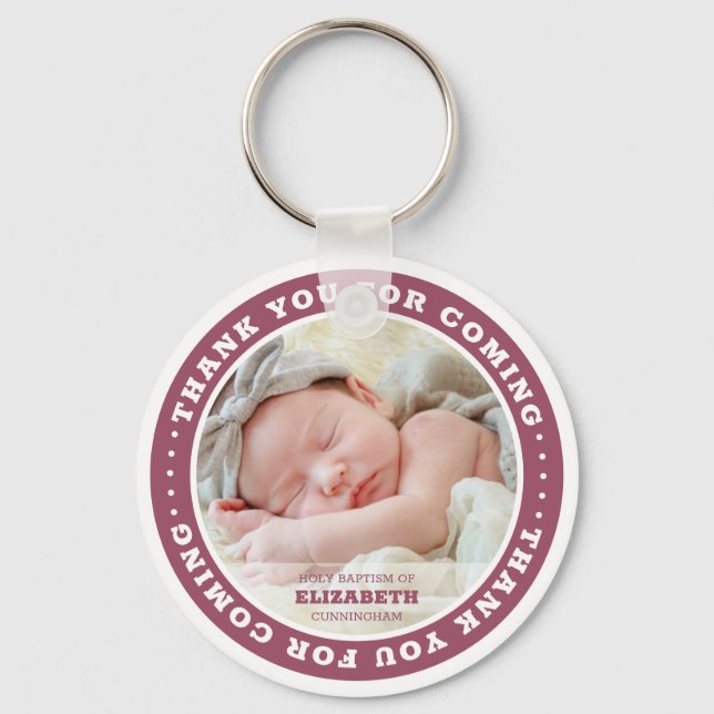 Holy Baptism Modern Simple Custom Photo Favor Keychain (Front)