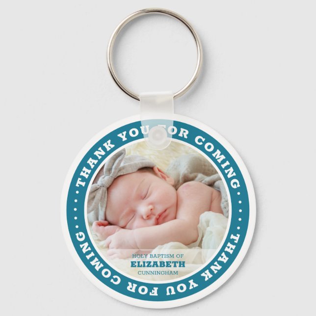 Holy Baptism Modern Simple Custom Photo Favor Keychain (Front)