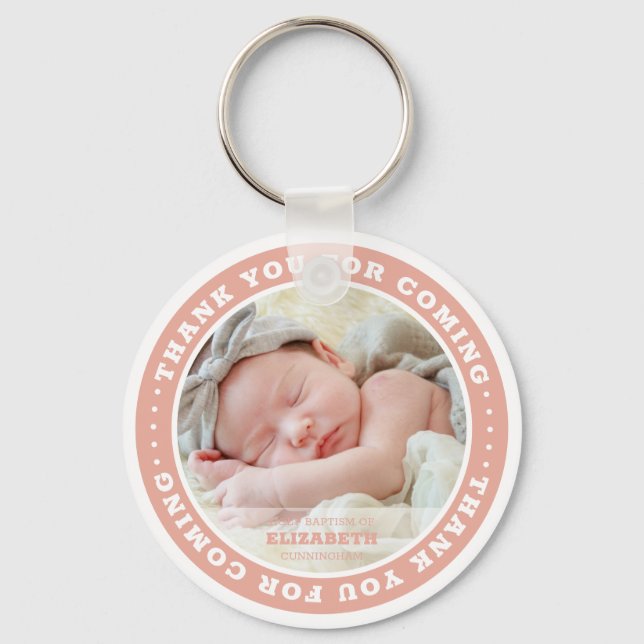 Holy Baptism Modern Simple Custom Photo Favor Keychain (Front)