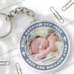 Holy Baptism Modern White Cross Custom Photo Keychain<br><div class="desc">This simple and modern design is composed of serif typography and add a custom photo.</div>