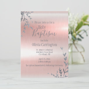 Holy Baptism Pink Metallic Script Christening Invitation