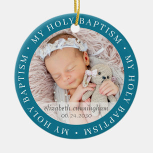 Holy Baptism Simple Frame Modern Custom Photo Ceramic Ornament