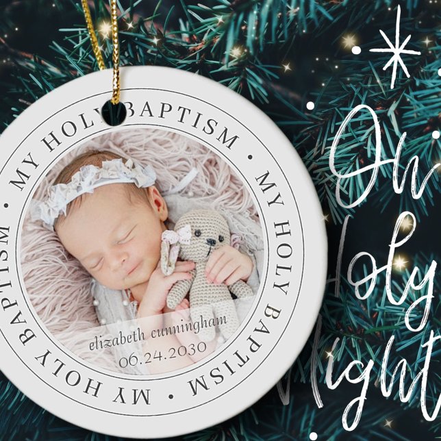 Holy Baptism Simple Frame Modern Custom Photo Ceramic Ornament (Creator Uploaded)