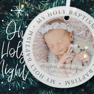 Holy Baptism Simple Frame Modern Custom Photo Glass Ornament