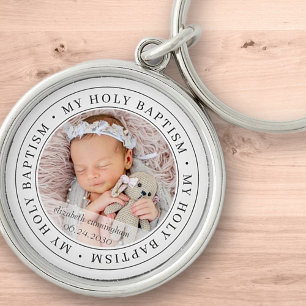 Holy Baptism Simple Frame Modern Custom Photo Keychain