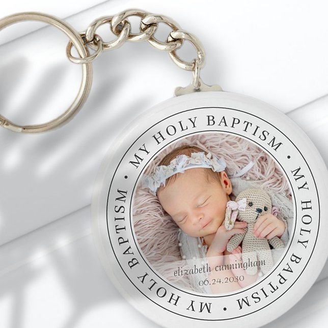 Holy Baptism Simple Frame Modern Custom Photo Keychain (Creator Uploaded)