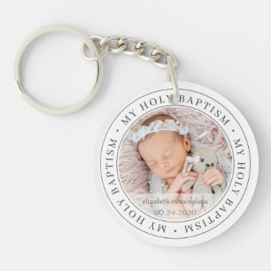 Holy Baptism Simple Frame Modern Custom Photo Keychain