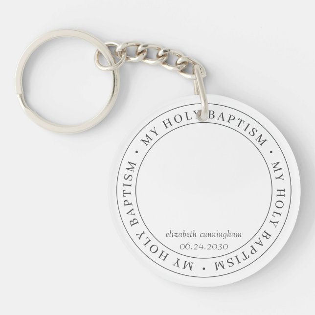 Holy Baptism Simple Frame Modern Custom Photo Keychain (Front)
