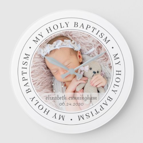Holy Baptism Simple Frame Modern Custom Photo Large Clock