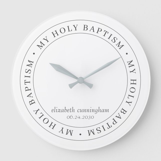 Holy Baptism Simple Frame Modern Custom Photo Large Clock (Front)