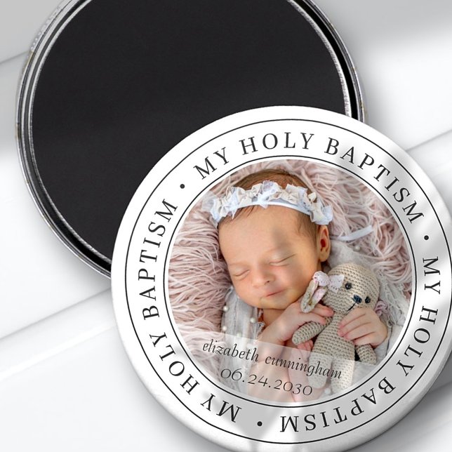 Holy Baptism Simple Frame Modern Custom Photo Magnet (Creator Uploaded)