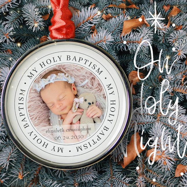 Holy Baptism Simple Frame Modern Custom Photo Metal Ornament (Creator Uploaded)