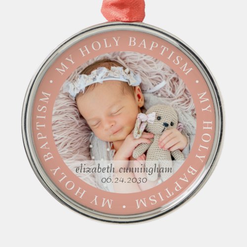 Holy Baptism Simple Frame Modern Custom Photo Metal Ornament