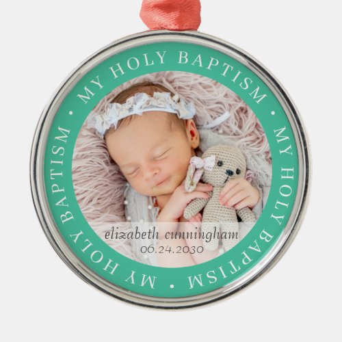 Holy Baptism Simple Frame Modern Custom Photo Metal Ornament