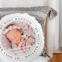 Holy Baptism Simple Frame Modern Custom Photo Round Pillow