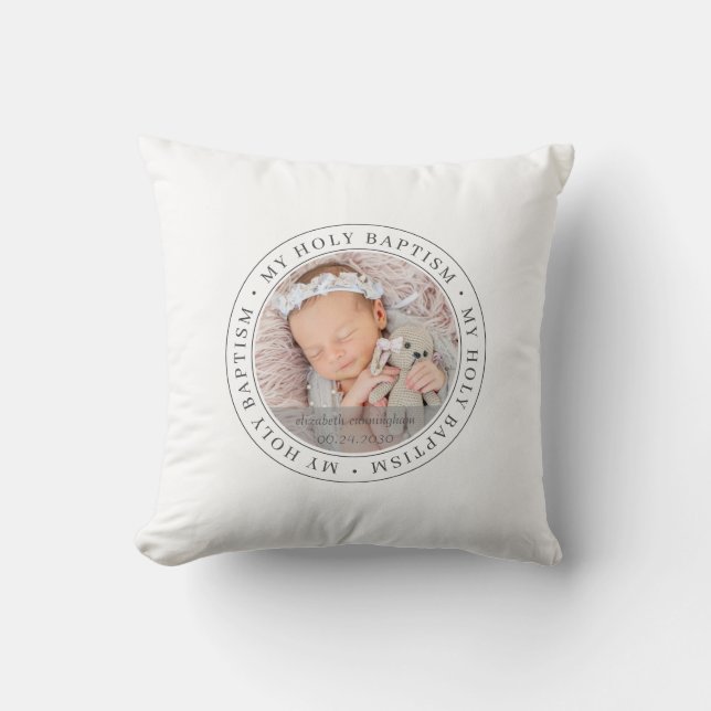 Holy Baptism Simple Frame Modern Custom Photo Throw Pillow (Front)