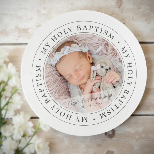 Holy Baptism Simple Frame Modern Custom Photo Trinket Tray (Creator Uploaded)