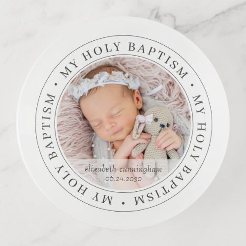 Holy Baptism Simple Frame Modern Custom Photo Trinket Tray