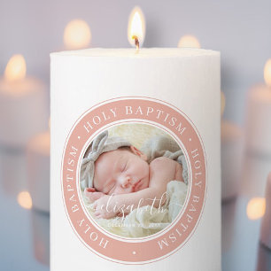 Holy Baptism Simple Modern Frame Custom Photo Pillar Candle