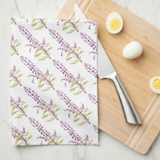 Holy Basil herbs hand painted watercolor art Kitchen Towel