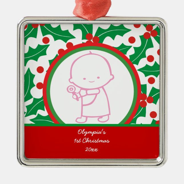 Holy Berry Baby’s 1st Christmas Custom Ornament (Front)