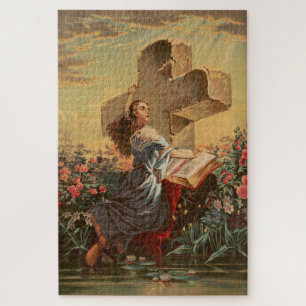 Holy Bible and Cross Classical Religious Art Jigsaw Puzzle