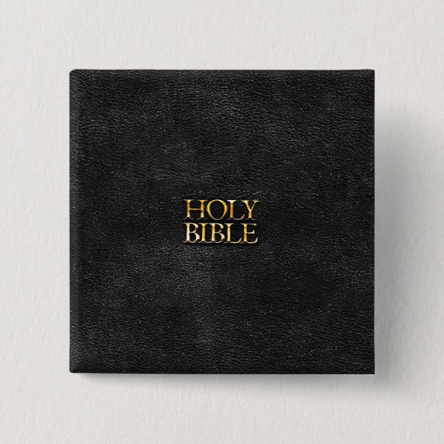 Holy Bible Christian Religion Faux Black Leather Pinback Button (Front)